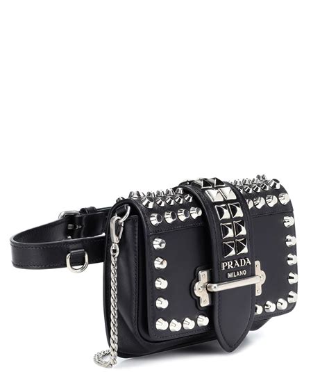 prada leather belt bag cahier studded black|Prada leather bag women black.